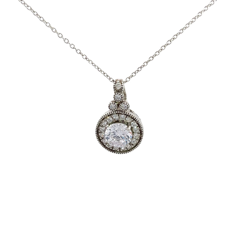 Chain with Round Zircon Pendant with Oxidised Finish